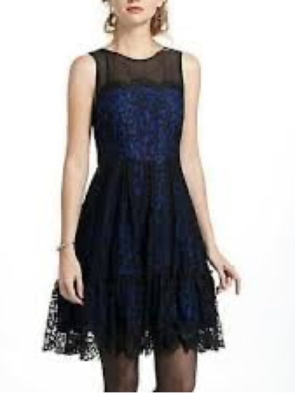 Moulinette Soeurs Sapphire Dress Illusion Neckline Cocktail Eyelash Lace Size 10